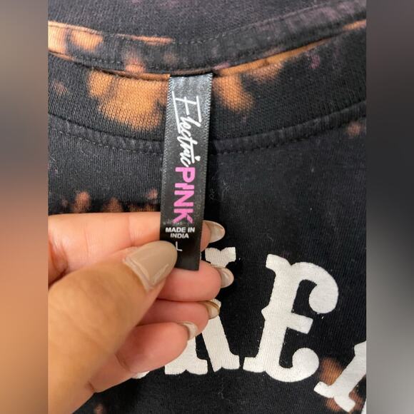 Electric Pink Brown Black Tie Dyed Weekend Whiskey Crop Cotton  T-Shirt Large - Picture 6 of 8